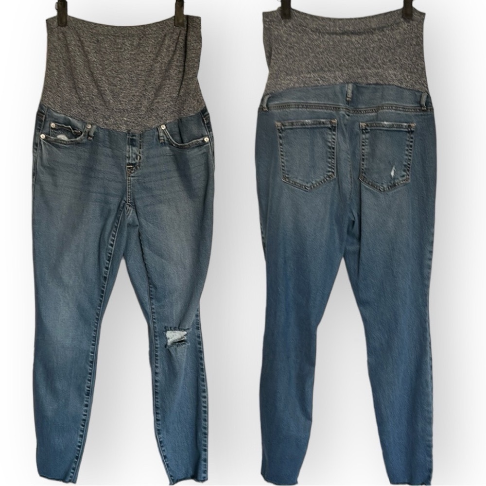 (10) GAP maternity skinny distressed jeans.
